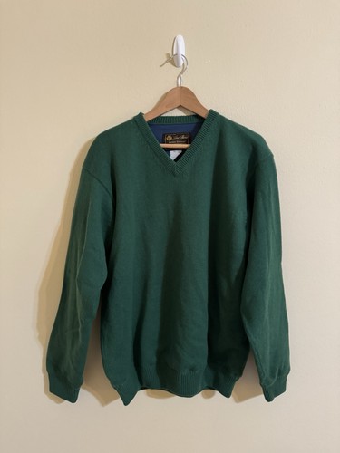 Loro Piana Storm System Cashmere V Neck Sweater Green Lined 52