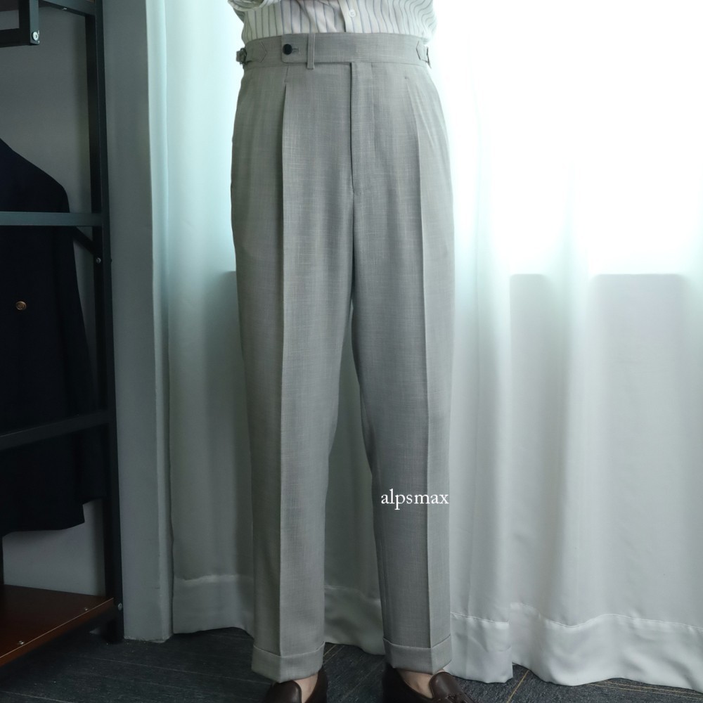 Men's Light Gray Gurkha Trousers Adjustable Waist Straight Fit Dress Pants