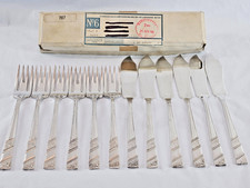 Vintage Viners Silver Rose EPNS Fish Cutlery Set - 12pc John Player & Sons Box