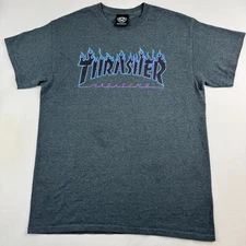 Thrasher Magazine Mens Medium Gray Heathered Blue Flame Logo T-Shirt
