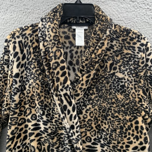 NATORI Plush Brown Beige Faux Fur Leopard Print Robe Soft Cozy Women’s Size M - Picture 12 of 16