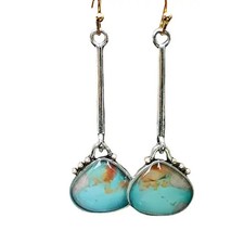 Vintage Silver Opal Earrings Turquoise Dangle...