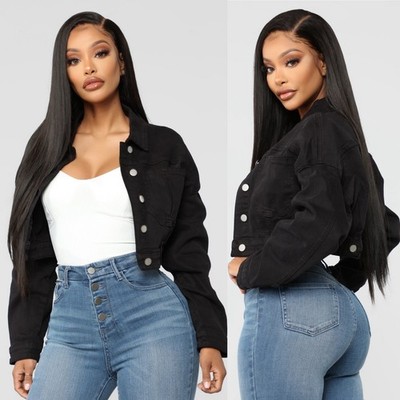 Fashion Nova Black Elsie Denim Jacket SIZE LARGE | eBay