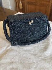 Vintage Blue Beaded Handbag 1940's Sweetheart clasp