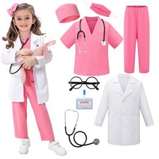 Doctor Costume for - 8pcs Caree Day Scrubs with Lab Coat Dress Up Set, Hallow...