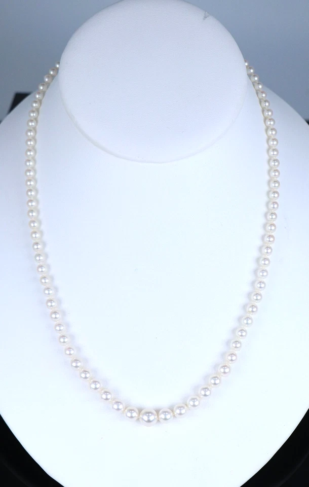 Conjunto de brincos de ouro branco 18k graduado A+ 7 mm colar de pérolas Akoya Mikimoto - Imagem 4 de 4
