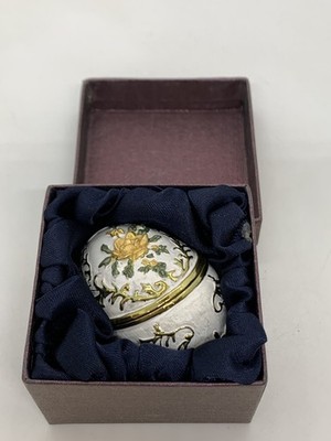 Floral Decorated Egg Trinket Box Gilt Inside with Yellow Rose 6cm (Boxed)