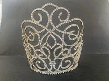 Vintage Large Rhinestone Metal Tiara Crown America’s Theme Pageant Celebration