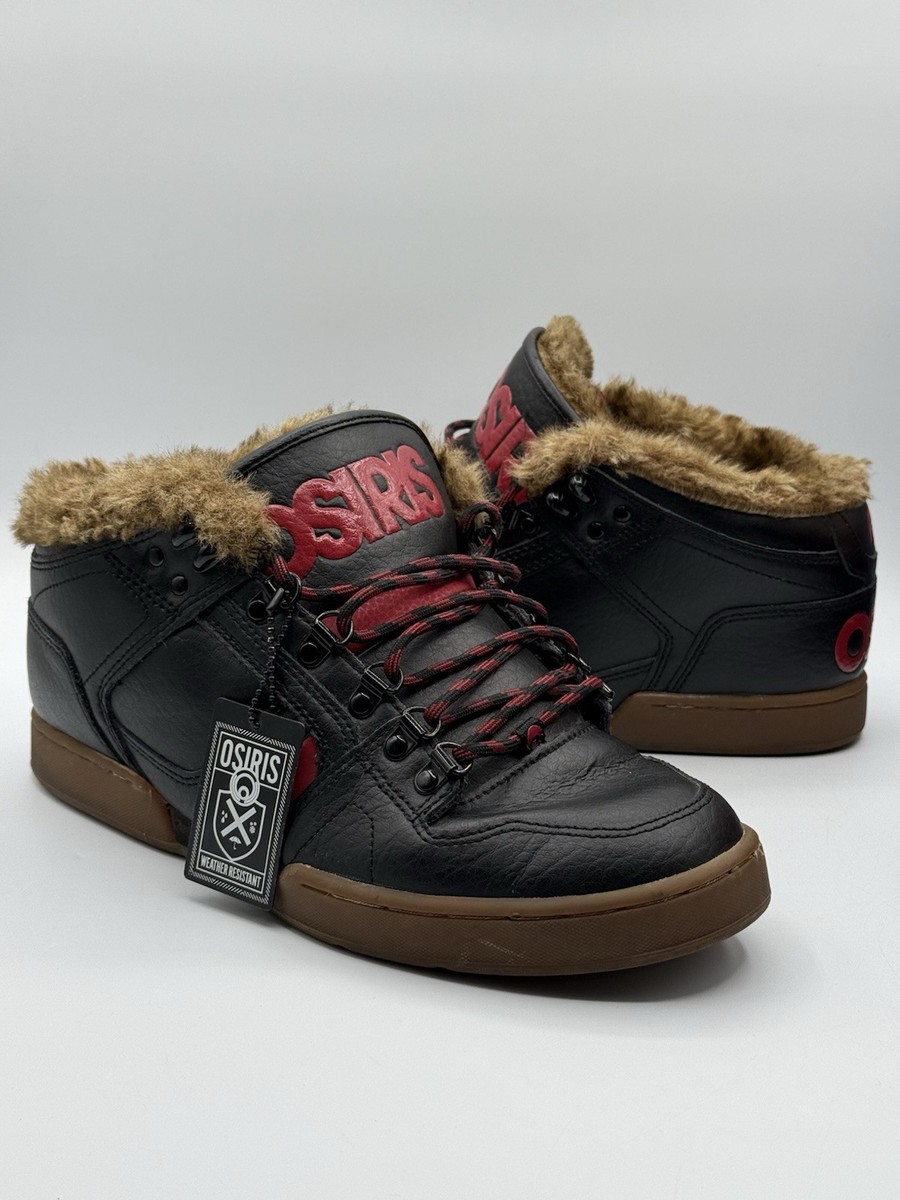 Osiris Bronx NYC 83 SHR Black/Red Leather Faux Fur Skate Shoes Men