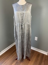 Eileen Fisher Drift Silk Organic Cotton Button Front Dress Light Zinc Size Large