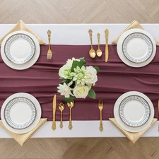 6pack Chiffon Table Runner 14X108 Inch Sheer Wedding Runnerï¼ŒRomantic Burgundy