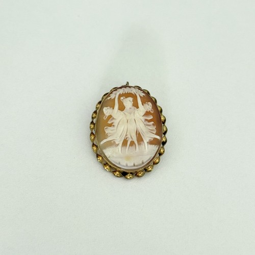 Vintage Three Graces Cameo Yellow Gold Filled Carved Shell Brooch Pin Pendant - Afbeelding 2 van 12