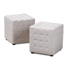 Baxton Studio Elladio Upholstered Wood Cube Ottoman in Gray Beige - Set of 2