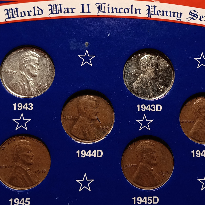 Lincoln Wheat Small Cent Set 1943/1943D Steel & 1944-45 Bronze BN Business