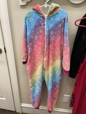 Girls Rainbow Unicorn Hooded Pajama Size 7/8