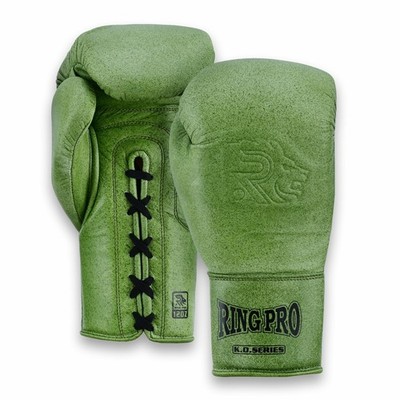 Ring Pro Green Lace Up Boxing Gloves Leather 10oz 12oz 14oz 16oz MMA Sparring