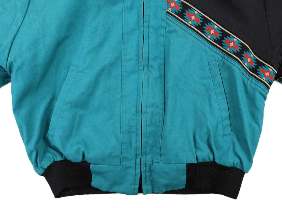Chaqueta Manta Azteca De Colección Express Riders EE. UU. Para Hombre M L 42 Teal Bomber Santa Fe Foto 2 de 4