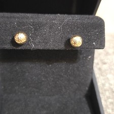 14k Yellow Gold Ball Earrings Stud With Textured Finish