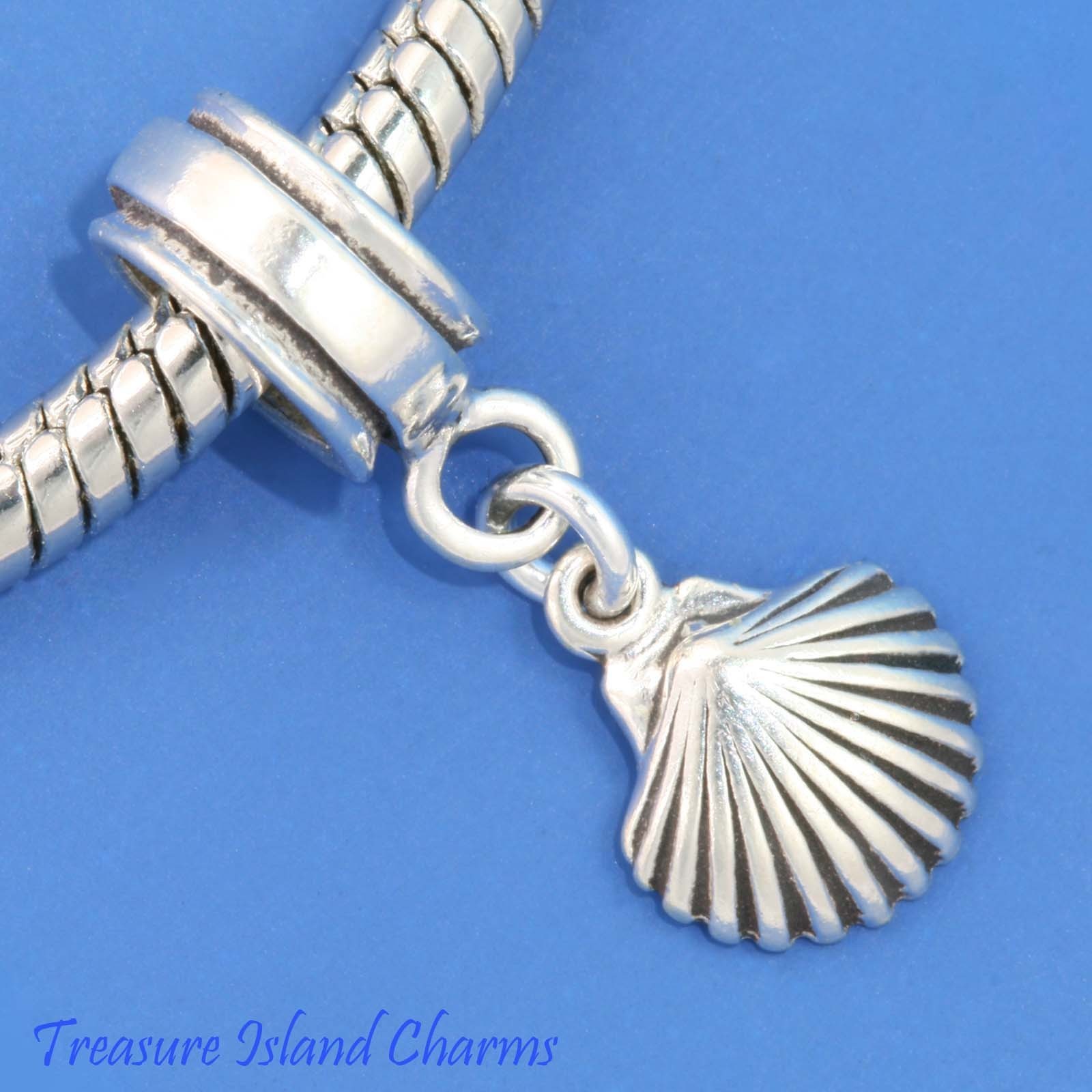 Clam Sea Shell 925 Solid Sterling Silver European Dangle Bead Charm Beach Euro