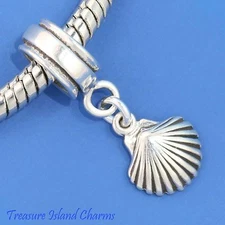 Clam Sea Shell 925 Solid Sterling Silver European Dangle Bead Charm Beach Euro