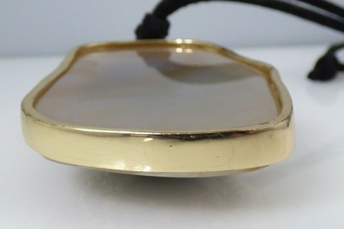Vintage Agate Gemstone Pendant Cord Necklace AB Rhinestones Black Lucite Gold - Picture 11 of 12