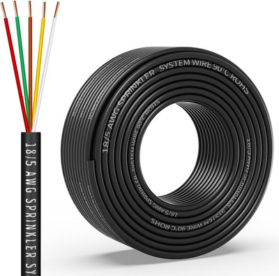 18/5 Solid Sprinkler System Wire 50Ft, 18 Gauge Irrigation Wires PVC Jacket Spri