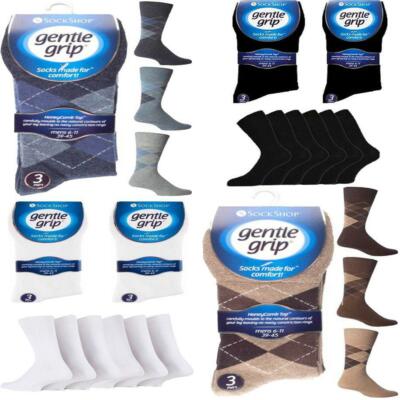 Men/'s Gentle Grip Socks Genuine Non Elastic Diabetic Soft Top White Black 6-11