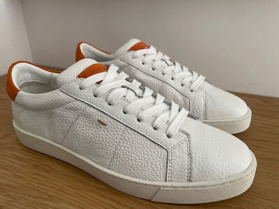 SANTONI Herren Weiß/Orange Sneaker/Lederschuhe/Made in Italy/11US-44EU