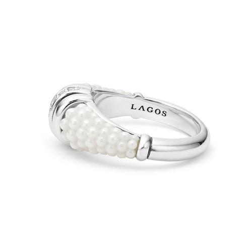 LAGOS White Caviar Ceramic Diamond Stacking Ring Sterling Silver Size 7 - Imagen 4 de 5