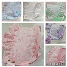 DREAM BABY GIRLS 0- 5 YEARS summer Romany cotton lace and roses frill bonnet hat
