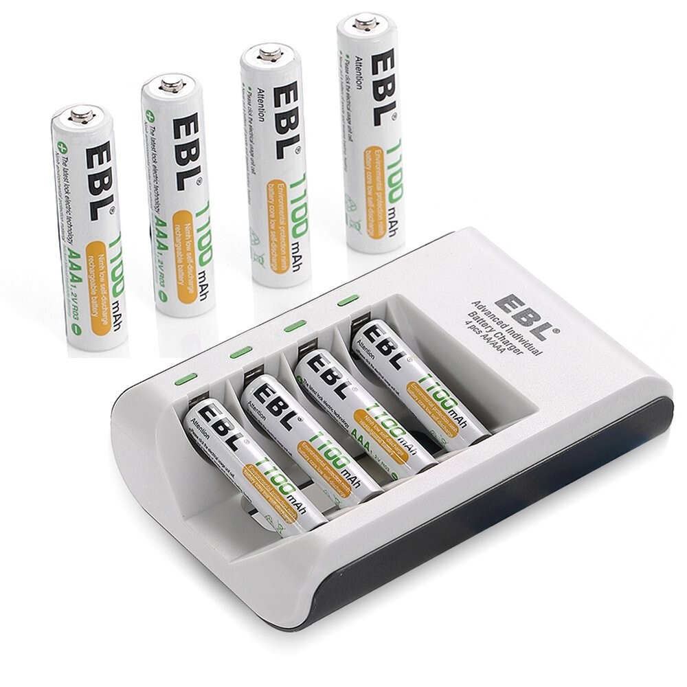 EBL 8-Pack AAA 1100mAh 1.2V Rechargeable Batteries with 4-Slot Charger-image