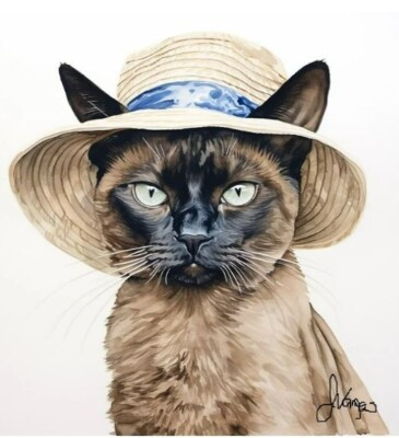 Watercolor Siamese Cat Painting Art Print 8x11 inch
