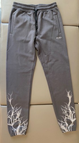 Designer Cotton Joggers Gray w/Lightning Bolt Design Sz.Large Fits 31" W 32" L