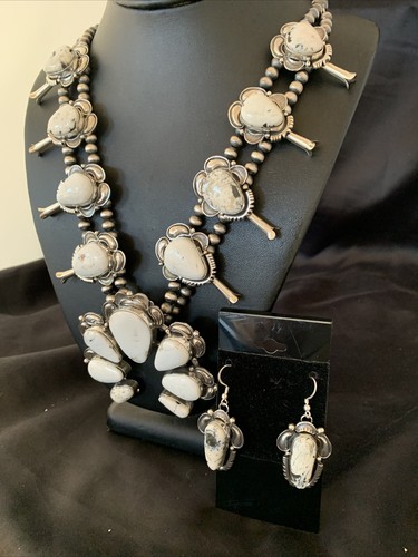 Navajo weiße Büffel türkis Sterling Kürbisblüte Halskette Naja 10957 - Bild 4 von 12