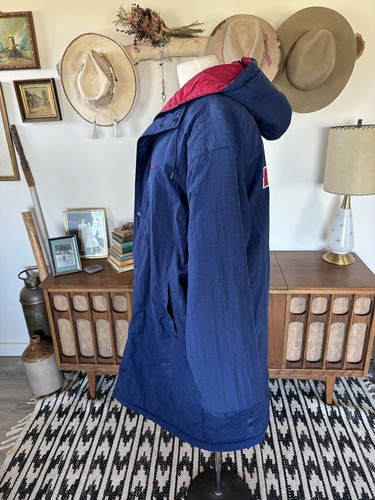 Vintage NIKE Jacket Mens Blue Stadium Parka Trench Coat Long Puffer Sz Medium - Picture 4 of 17