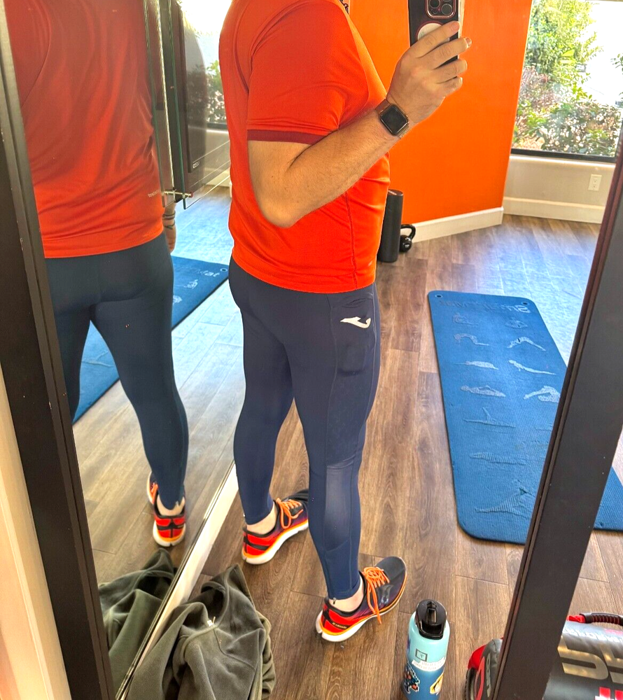 Men's L Joma Navy Spandex Compression Pants w/ Shiny Panels Pockets w/ Shirt!!