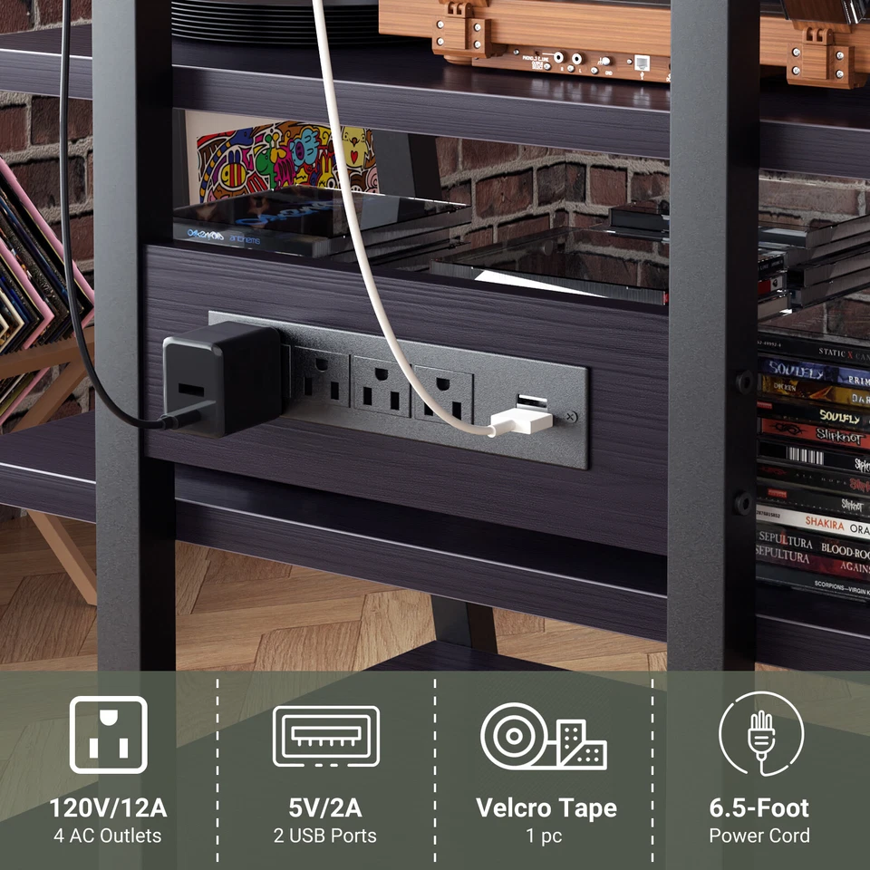 Soporte multimedia AV con tomas de corriente, consola multimedia con luces LED, racks estéreo Foto 2 de 4
