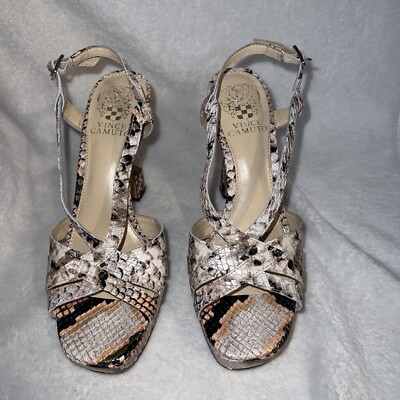Vince Camuto Jessame Brown Leather SnakeSkin Pumps Heels