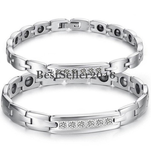 Men Women Health Cubic Zirconia Therapy Bracelet Stainless