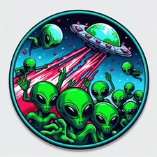 Green Aliens VS Earth Patch iron-on Applique Geeks & Gamers Fun Sci Fi Badge