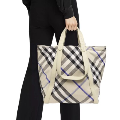 Burberry Festival Jacquard Check Shoulder Bag Large Tote New