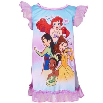 disney princess pajama dress The Children's Place Girls Academy Nightgown The light pink background highlights the vivid character art Disney Princess Girls Long Sleeve