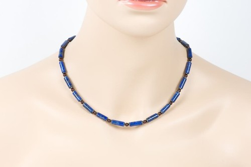 A++ Nature Lapis Lazuli Tube Shape Gemstone Beads Handmade Necklaces 18'' Unisex - Picture 6 of 16
