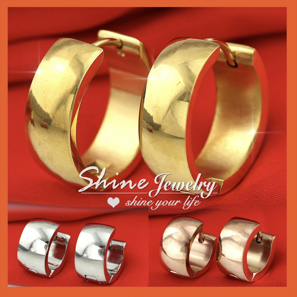 14k Gold Hoop Earrings 9ct Yellow Gold Plain Round 9mm Sleeper