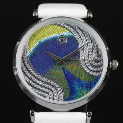 Women\'s Beautiful Timepiece with Peacock Feather Pattern with Swarovski Crystal Burgi Peacock Feather Dial Stainless Steel Ladies Watch  main image 2