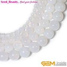 Natural White Agate Round Gemstone Beads For Jewelry Making 15" 2mm Big Hole