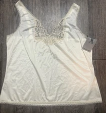 Wondermaid Non-Cling Vintage Ivory Satin Lace Trim Nylon Camisole Lingerie 38