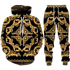 Men Printed Fashion Hoodie Pants Sweatshirt Trousers Sportswear Tracksuit Suit