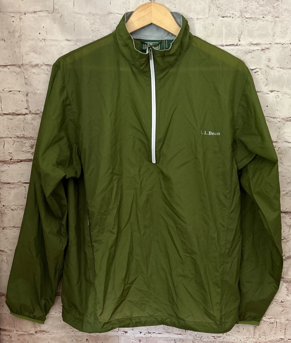 LL Bean Jacket Men S Green Windbreaker Lightweight Pullover Reflective
