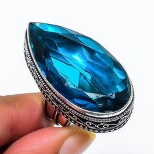 Blue Topaz Gemstone Handmade Jewelry Ring ,925 Sterling Silver Ring Gift For Her